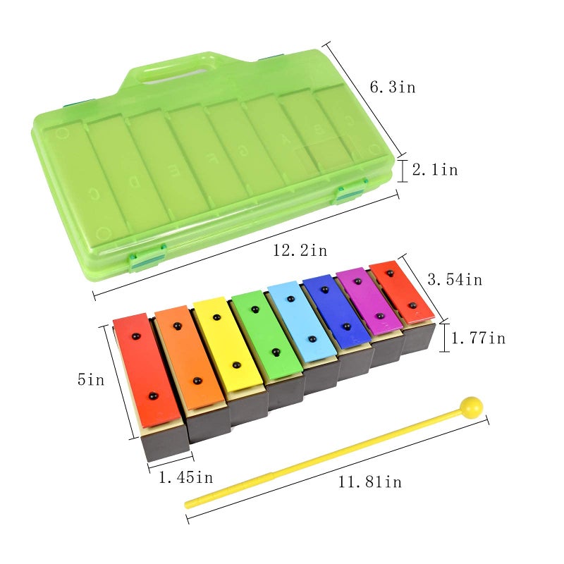 ENNBOM Xylophone Glockenspiel 8 Notes Chromatic Resonator Bells with Green Case - Image 2